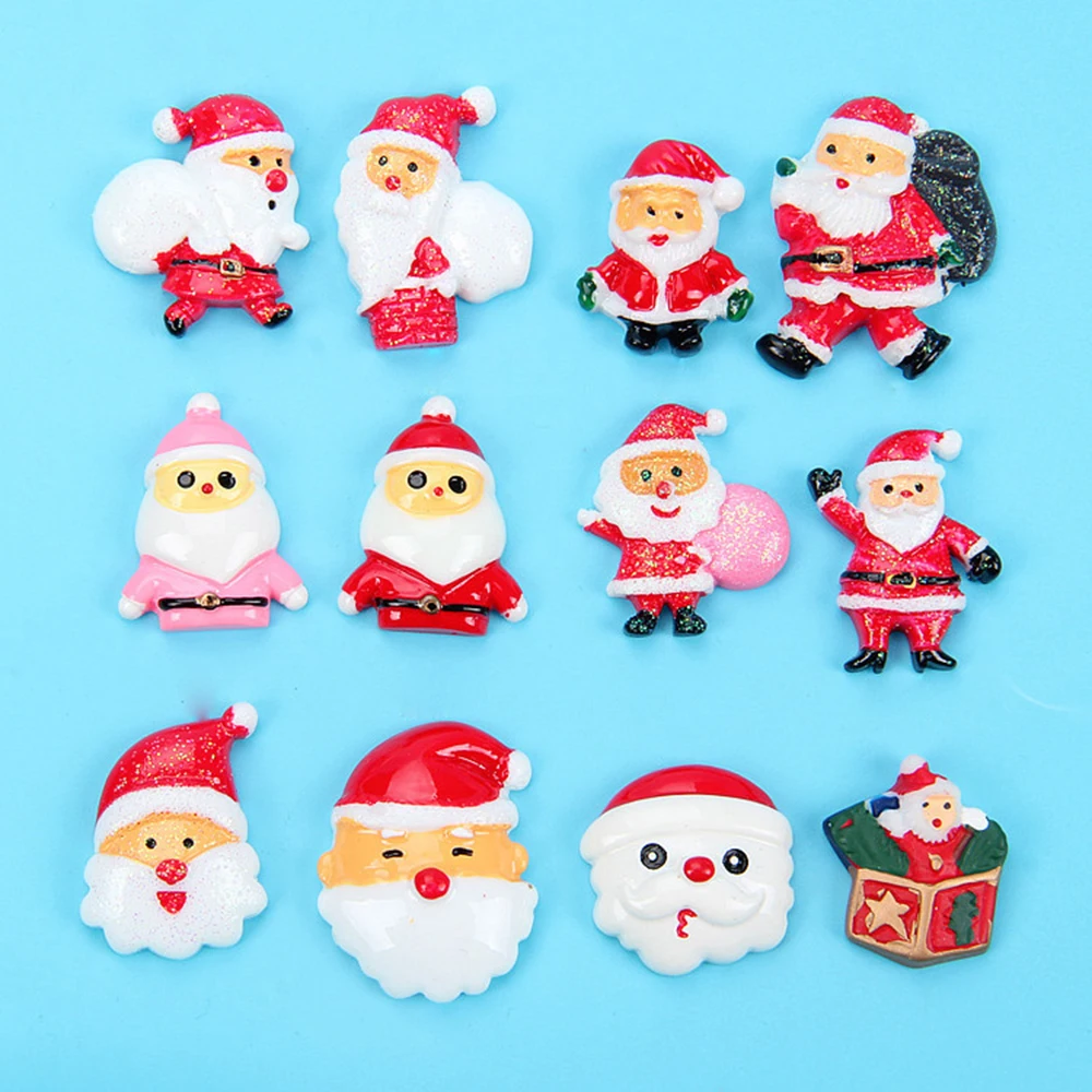 

10pcs Merry Christmas Cartoon Resin Santa Claus Slime Fluffy Accessories Party Mobile Phone Case DIY Materials Decoration