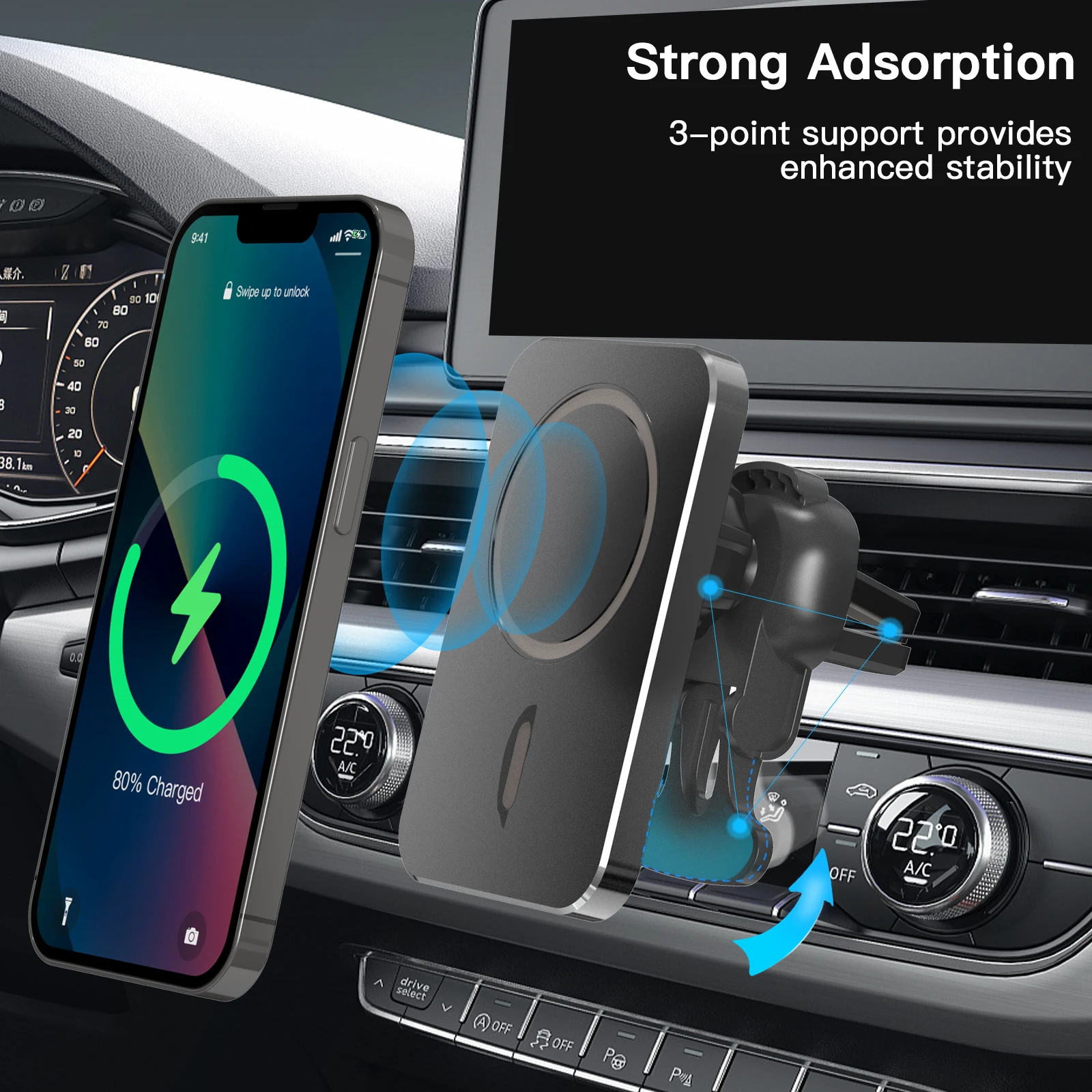 

15W Fast Magnetic Wireless Car Charging For Magsafing For Xiaomi iPhone 13 Pro Max 12 Mini Aluminium Phone Holder Fast Charging