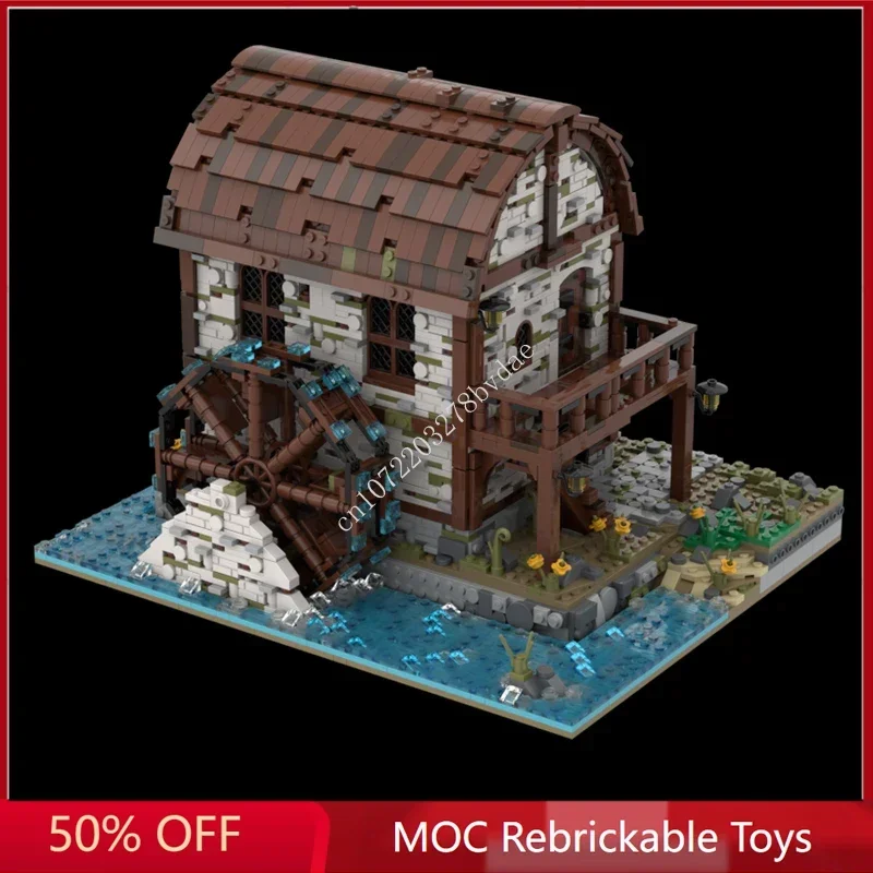 3268 шт. средневековые Watermill Moc строительные блоки модель с видом на улицу