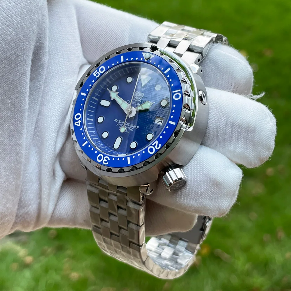 

TUEDIX Swim Mechanical Watch for Men Luminous Index SEIKO NH35A Relogio Masculino Calendar Date Steel Waterproof Luxury Clock