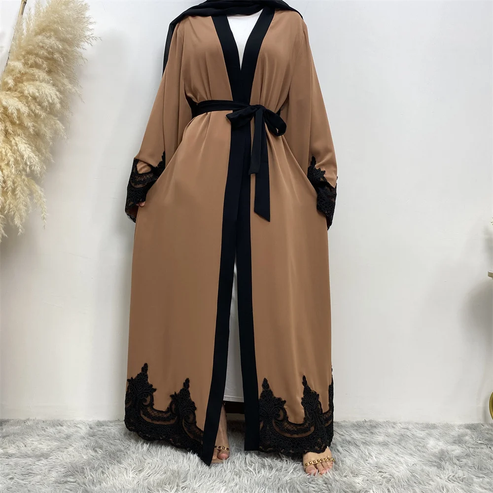 Muslim Fashion Open Abaya Embroidery Appliques Cardigan Robe Dresses Women Islamic Clothes Dubai Turkish Ramadan Eid Kaftan