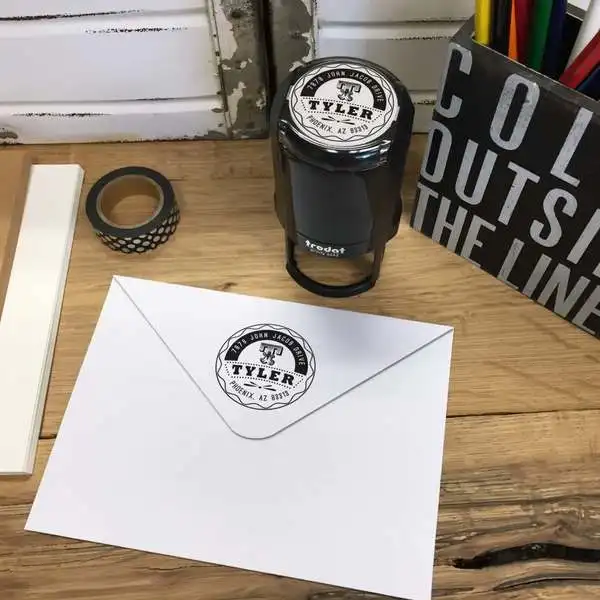 

Personalized Round Self-Inking Rubber Stamp - The Tyler Initial