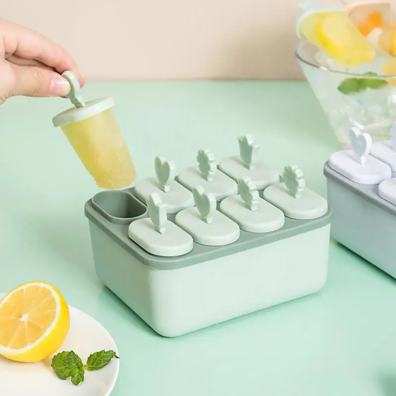 

Popsicle Mold DIY Homemade Easy-release Box With Base With Handle Durable 8-grid Summer Popsicle Box Ice Cream Mold Kitchen