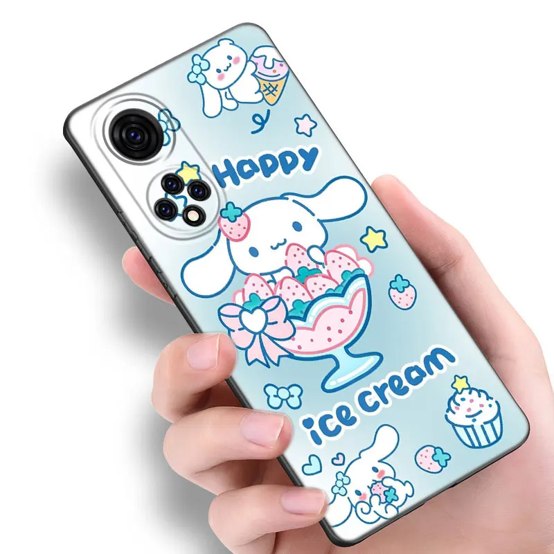 Черный телефонный чехол Kawaii Cinnamoroll для Huawei Honor 70 90 Lite X40 GT X50 i X5 Plus X6A X6S X7A X8A X8B X6 X7 X8 X9