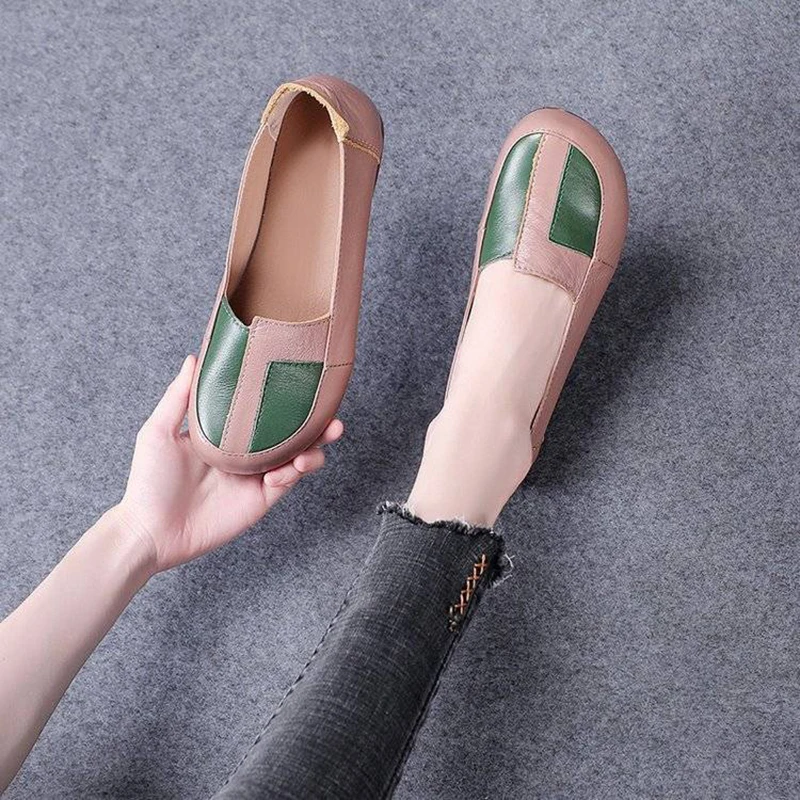 Large Size 42 Ballet Flats Women's Luxury Genuine Leather Shoes Mom Comfortable Driving Loafers Ladies Patches Slip On Moccasins