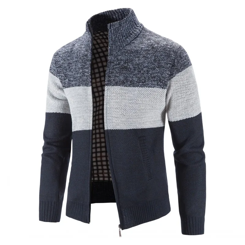 

Mens Cardigan Autumn Fashion Collar Fashion Knitted Winter Zipper Men Patchwork Sweater Thick Jacket Cardigan Coat Stand Man