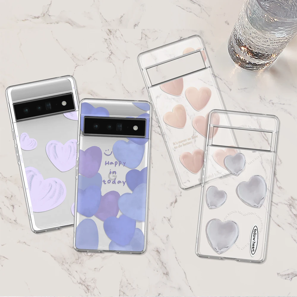 

Transparent Phone Case For Google Pixel 6 7 Pro Heart Shaped Cases For Google Pixel 7a 6a 4a 3a 5 4 4XL 3XL 3a XL Soft TPU Cover