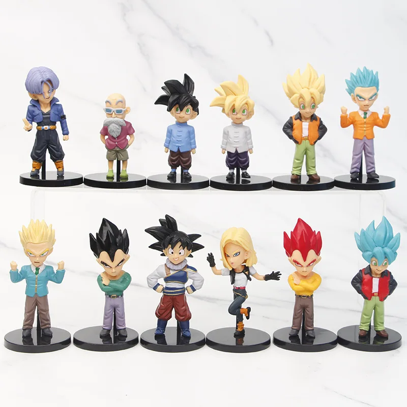 

7-9cm 12pcs/Lot Dragon Ball Z Anime Super Saiyan Son Goku Frieza Jiren Vegeta Broly Uron Action Figure Model Toys Brinquedos