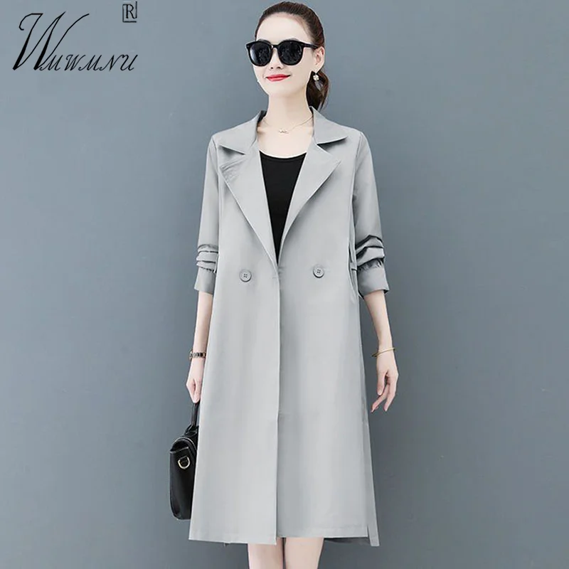 

Oversize 4xl Mid Length Trench Coats Elegant Loose Women's Jacket Lapel Lined Fall Spring Windbreaker Casual Gabardina Mujer