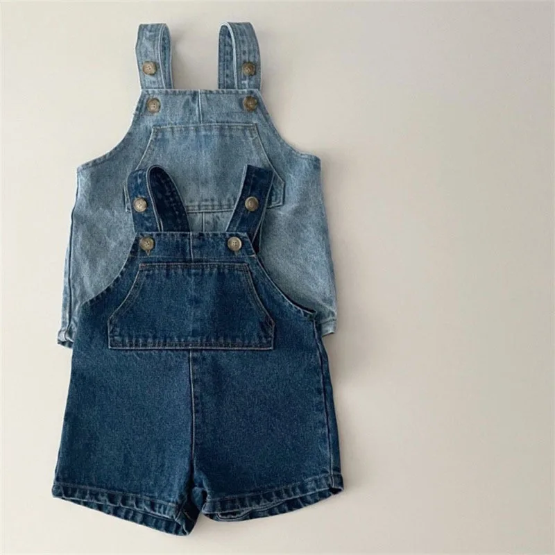 Spring Autumn New Baby Denim Shorts Cute Infant Overalls Baby Sleeveless Romper Boys Jumpsuit Toddler Strap Pants Clothes