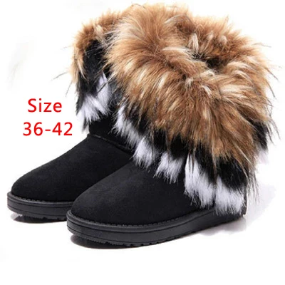 

36-42 New Snow Boots Women Mid Calf Boots Plush Flanging Flats Winter Fashion Soft Warm Comfortable Ankle Boots Meisjes Schoenen