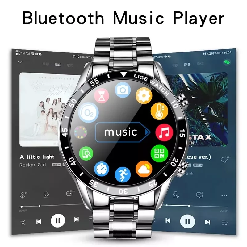 

Full Circle Touch Screen Steel Band Luxury Bluetooth Call Men Smart Watch Waterproof Sport Activity Fitness Watch+Box