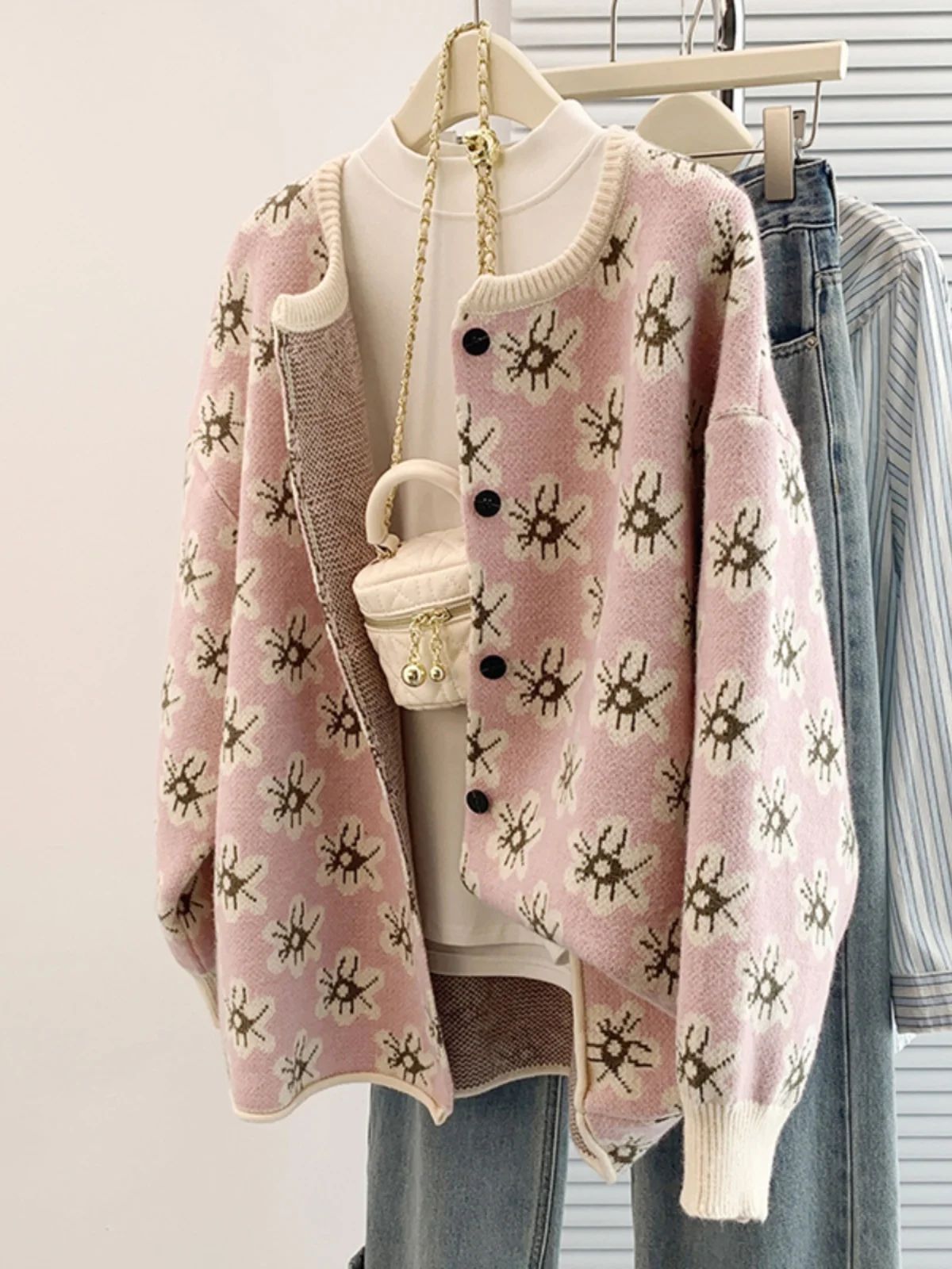 Жаккардовый свитер French sle Gentle Wind Heavy Industry верхняя одежда для женщин зима 2024