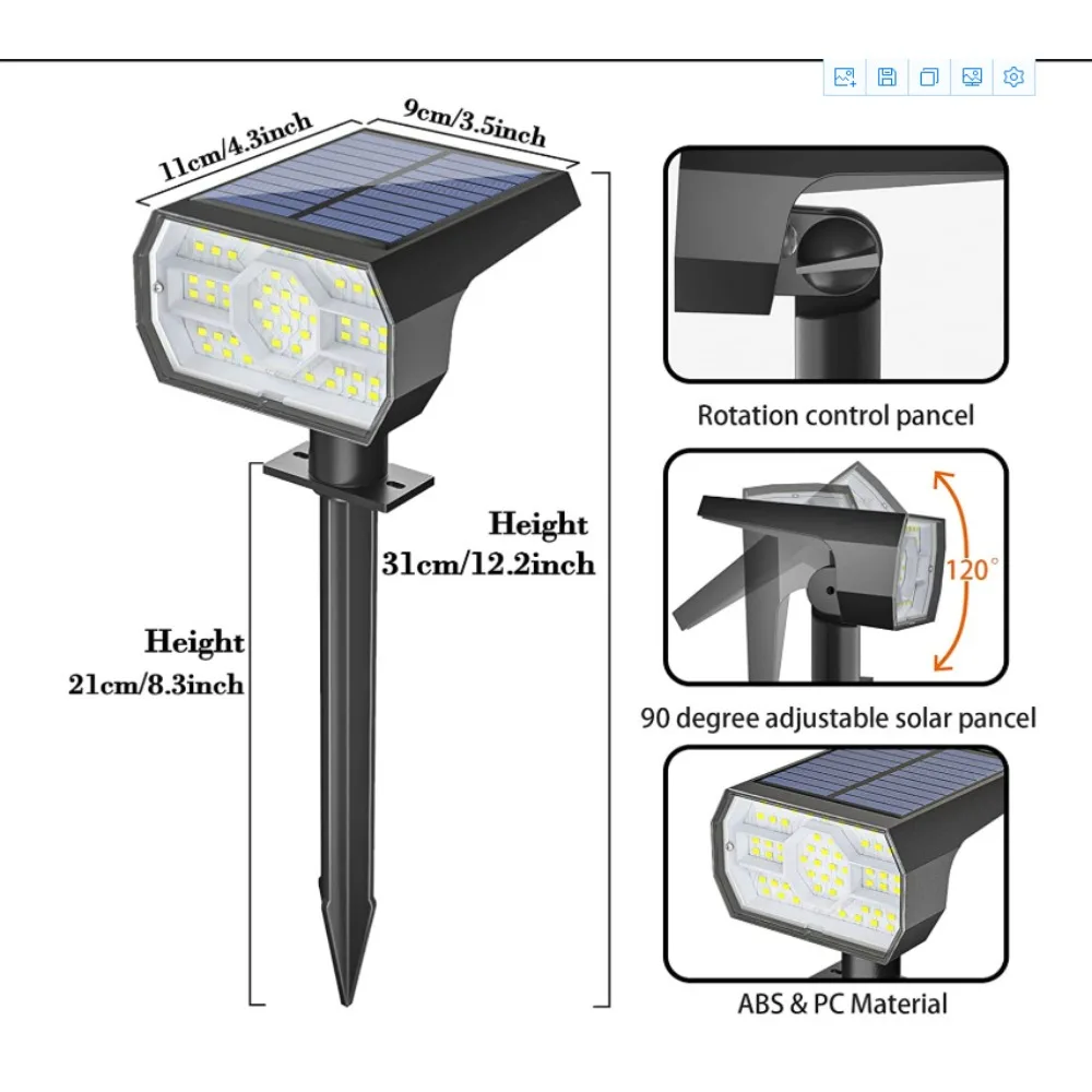 56 светодиодных солнечных ландшафтных фонарей уличный IP65 водонепроницаемый