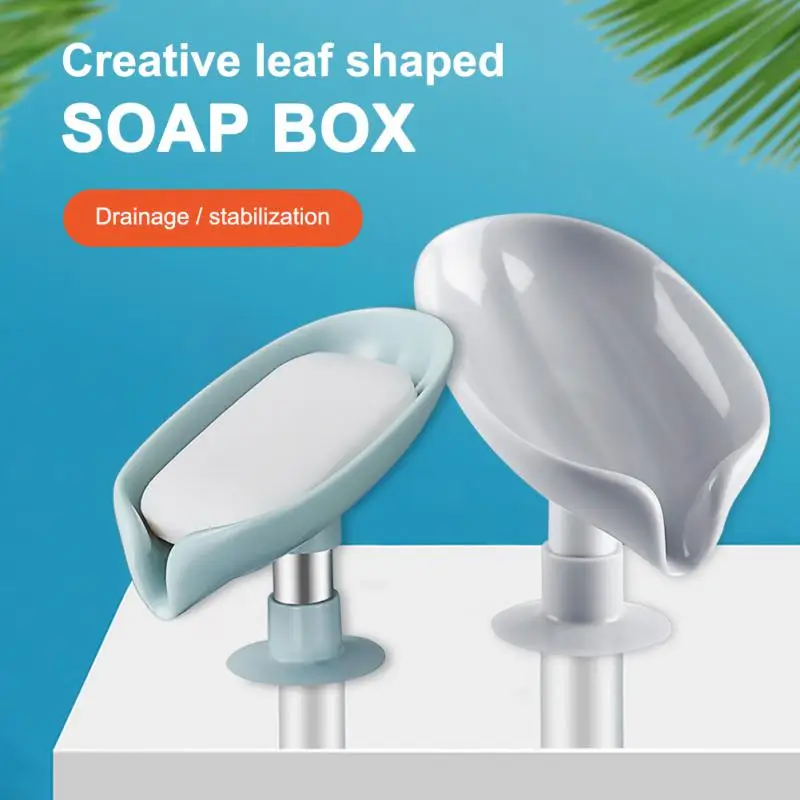 

Creative Leaf Shaped Soap Box Non Perforated Standing Suction Cup Drainage Sanitary Ware Storage Soap Rack Laundry Soap Box