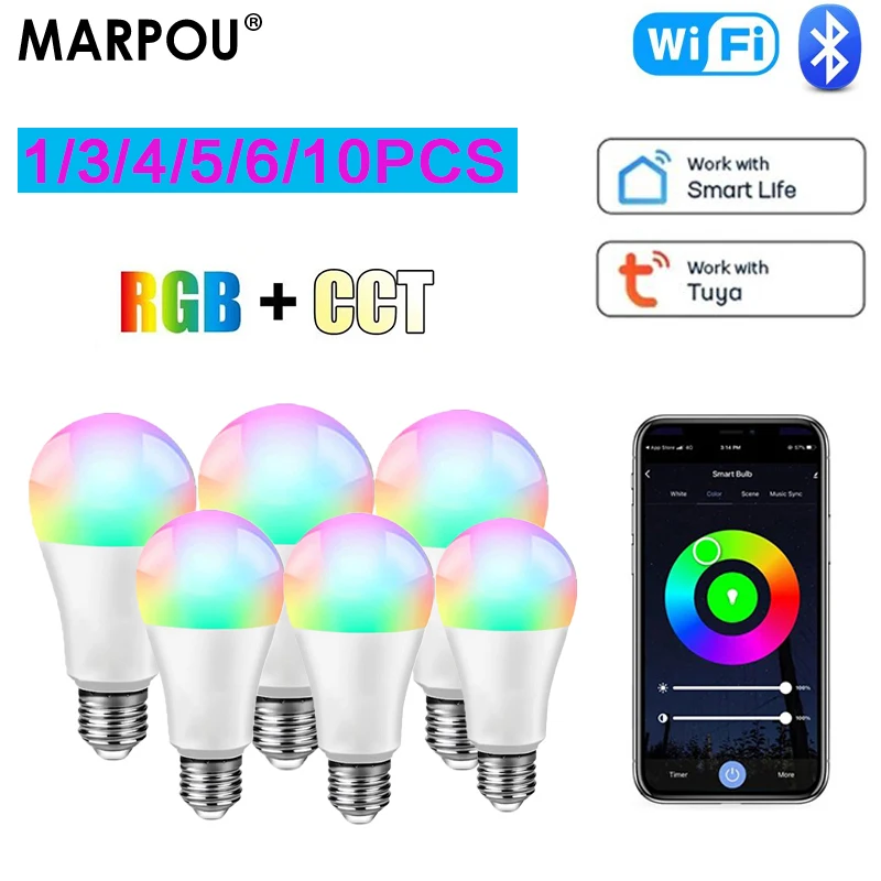 MARPOU Tuya RGB умная LED лампа E27