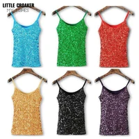 candy color summer shiny top womans shirts tank tops sequined sleeveless shirt casual bling camisole cute tanks femme