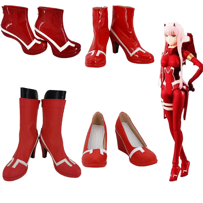 Game Anime Cosplay Boots Darling In The Franxx Zero Two Code 002 Red High Heel Shoes  Adult Halloween Party Costume Accessories