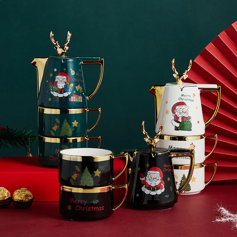 

Nordic Christmas Ceramic Teapot Cup Set, Santa Claus Tea, Elk Box, Home Gift, New Year Thermal Tableware, Multiple Options