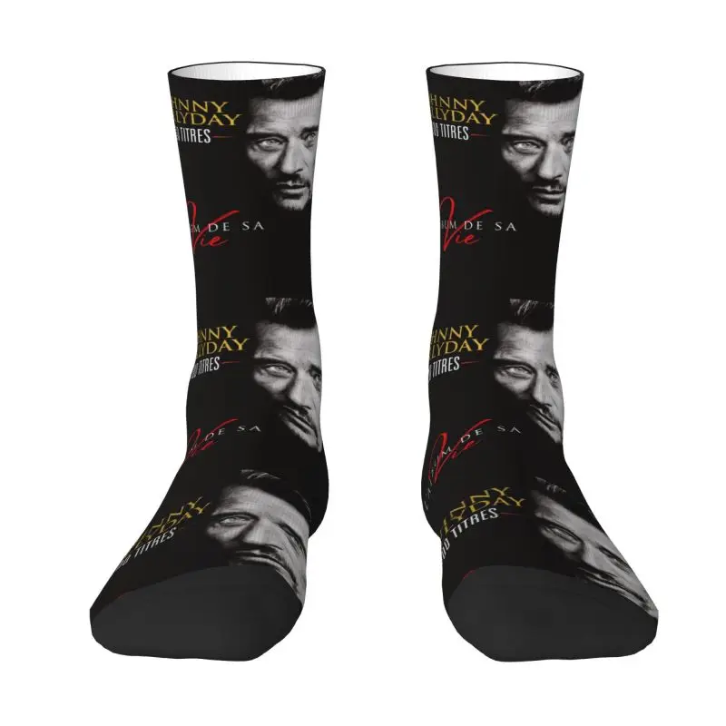 

Fun Printing Awesome Johnny Hallyday Rock Socks for Men Women Stretchy Summer Autumn Winter French France Singer Crew Socks