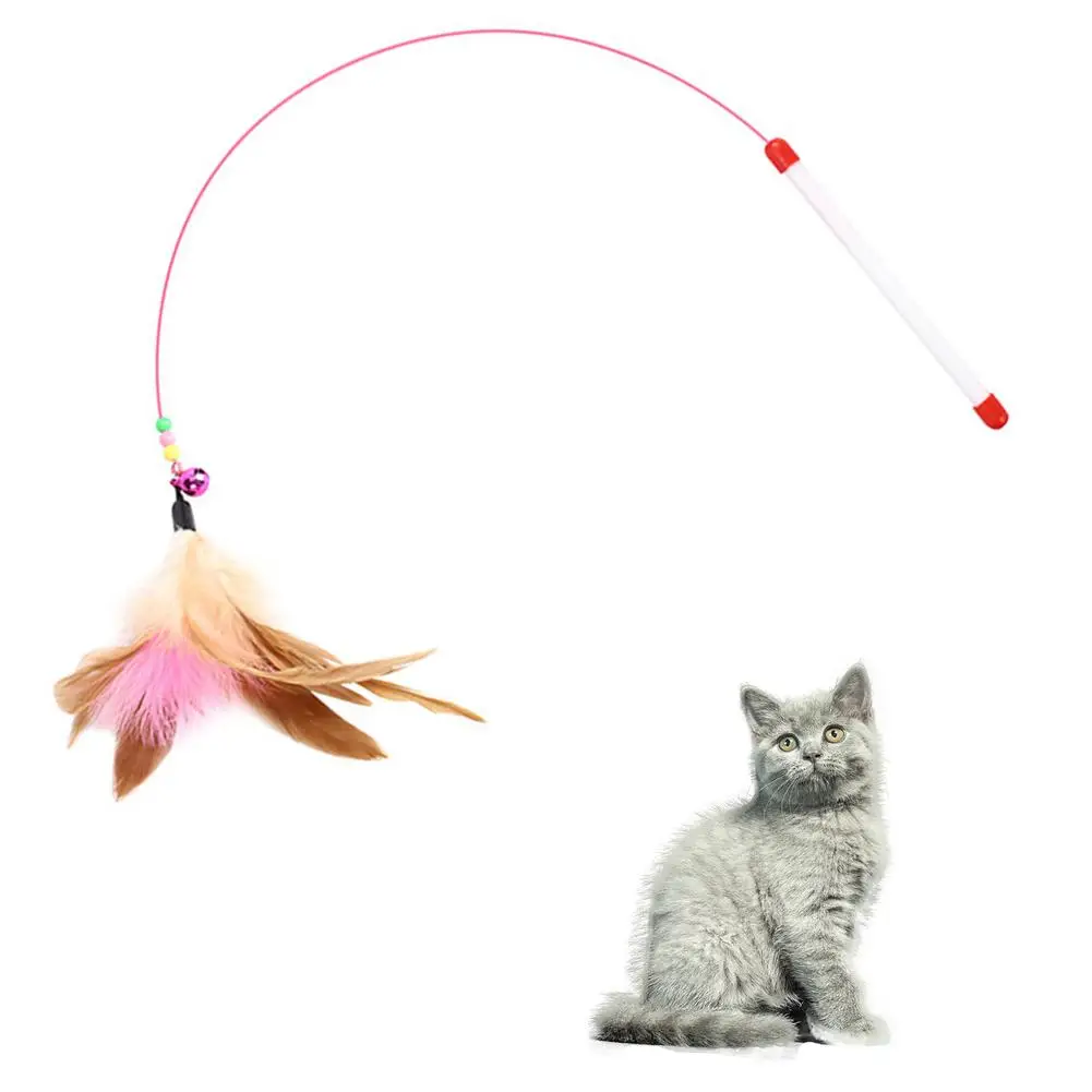 Cat Feather Teaser Wand Toy With Bells Cat Feather Toy Cat Toys Wand Cat Kitten Chaser Teaser Wire Wand for Cat Exercise Play