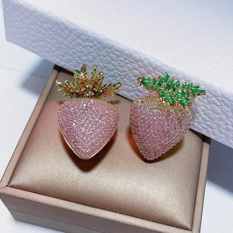 

Bilincolor Fashion Luxury Big Cubic Zirconia Pink Strawberry Earring for Women