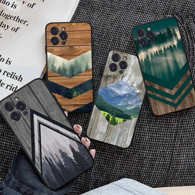 

Forest Geometry Wood Phone Case Silicone Soft for iphone 14 13 12 11 Pro Mini XS MAX 8 7 6 Plus X XS XR Cover
