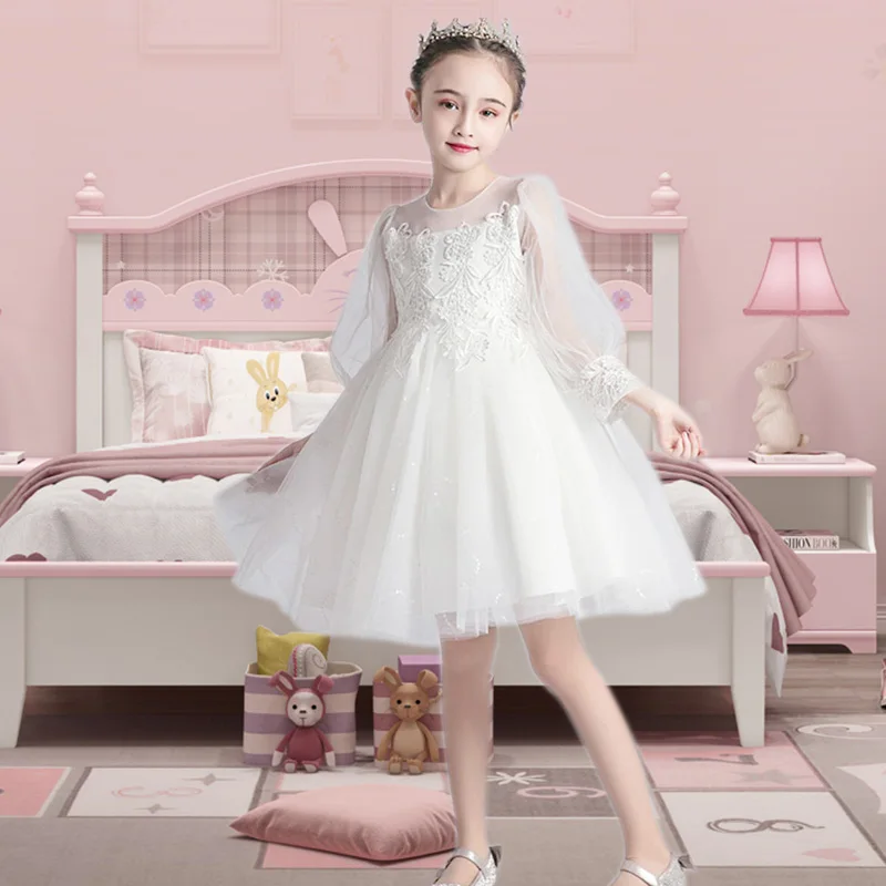 

girls bridesmaid dress long elegant children formal wedding clothes girl party princess First communion