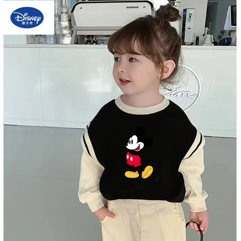 Disney Mickey Mouse Children Clothing  T-Shirt Versatile New Autumn and Winter Cartoon Print Fake Two-piece Pullover