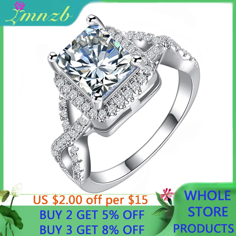 

LMNZB Genuine Tibetan Silver Ring Fashion Square Clear Cubic Zircon Wedding Band Trendy Jewelry Gift LR065