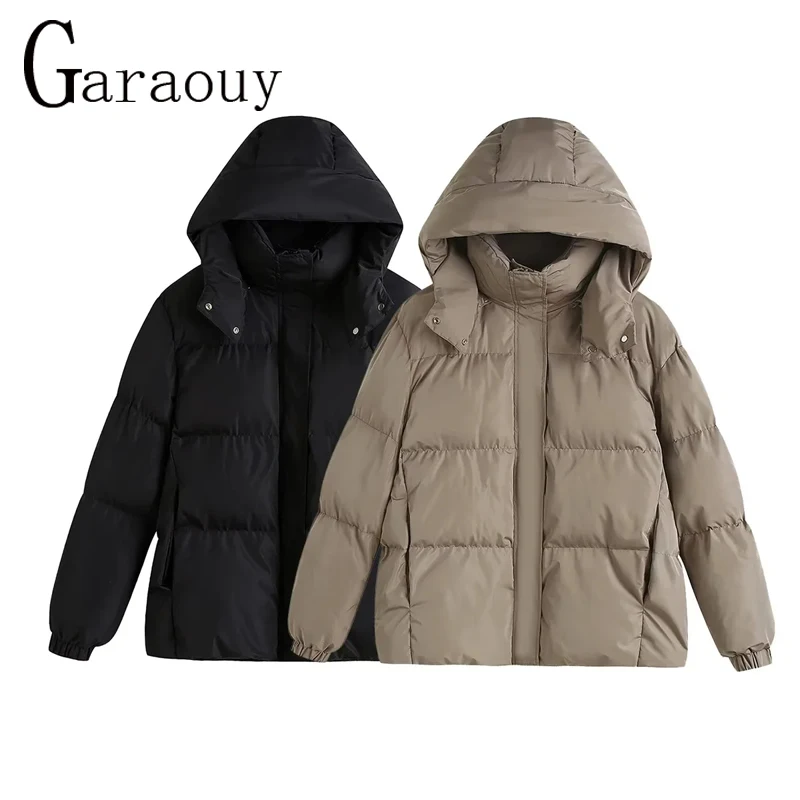 Garaouy 2022 Winter Woman Jackets Hooded Oversized Parka Coats Simple Solid Loose Warm Cotton Clothes Fashion Outwear Mujer Tops