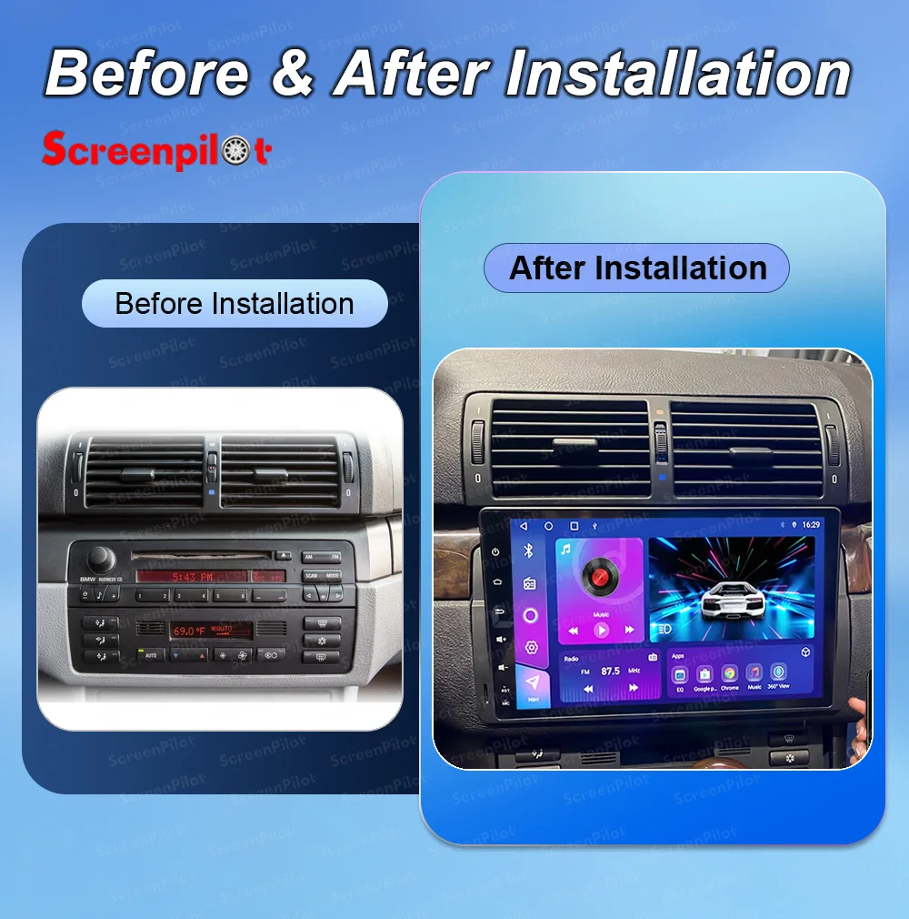 Фото Авторадио CarPlay Android 15 для BMW 3 серии E46 M3 318 320 325 330 335 1998-2005 с GPS-навигацией Беспроводная камера заднего вида №2