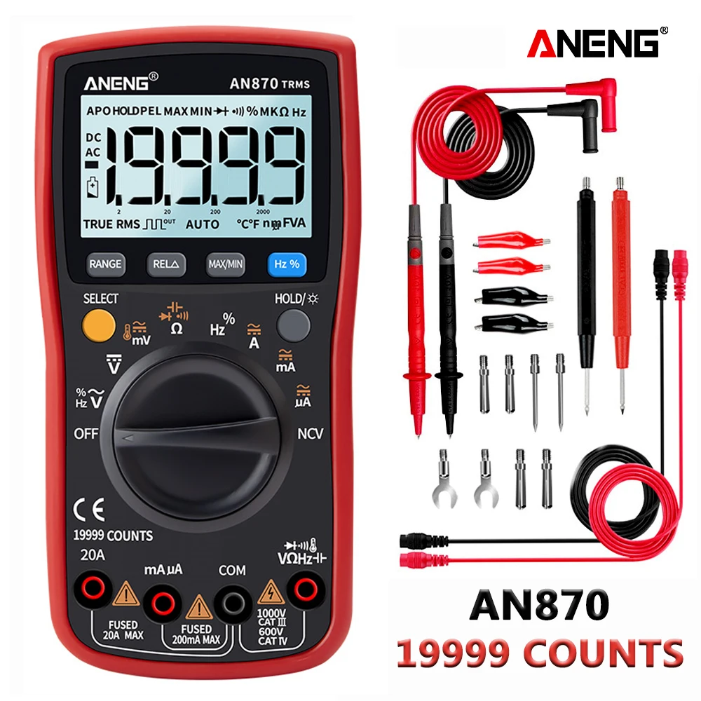 Купи ANENG 870 мультиметр цифровой 19999 отсчетов тестер multimeter мультиметры tester dc dc тестер конденсаторов capacitor tester красный аналоговый мультиметор мульт... за 1,799 рублей в магазине AliExpress