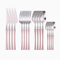 16pcs dinnerware set stainless steel tableware kitchen utensils pink silver flatware fork spoon knife cutlery set dropshopping
