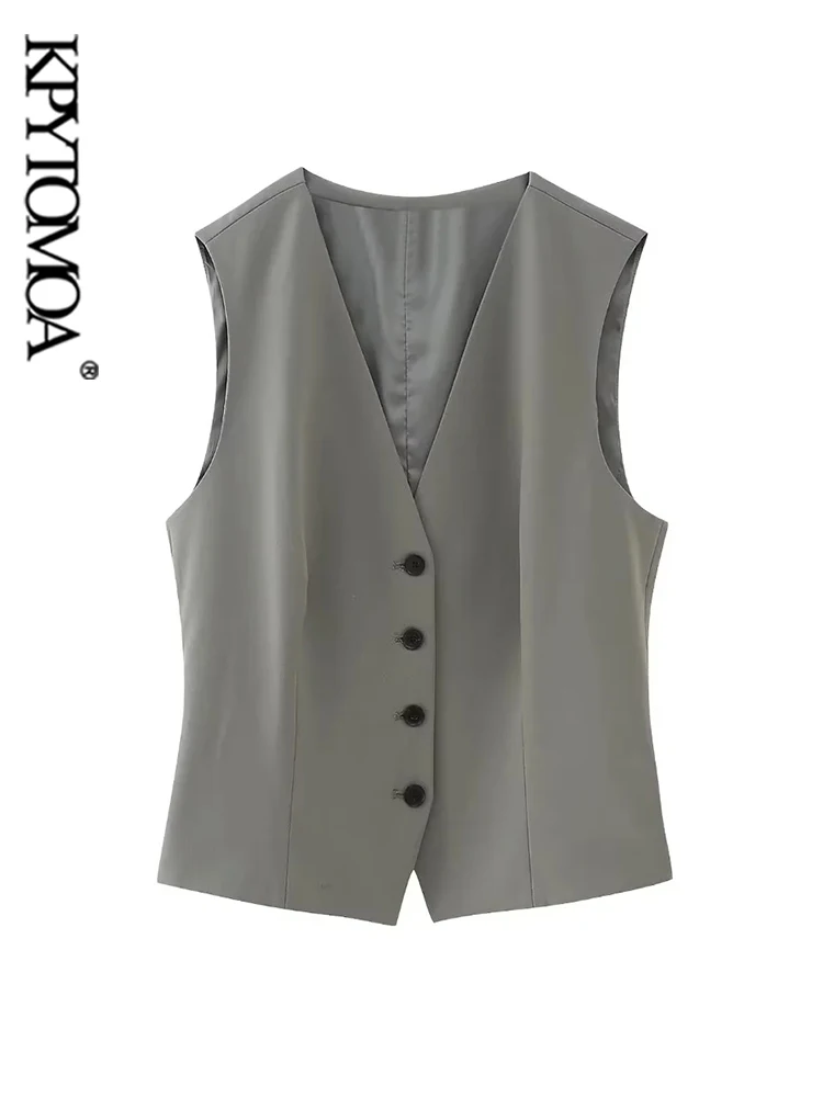 

KPYTOMOA Women Fashion Front Button Classic Waistcoat Vintage V Neck Sleeveless Female Outerwear Chic Vest Tops