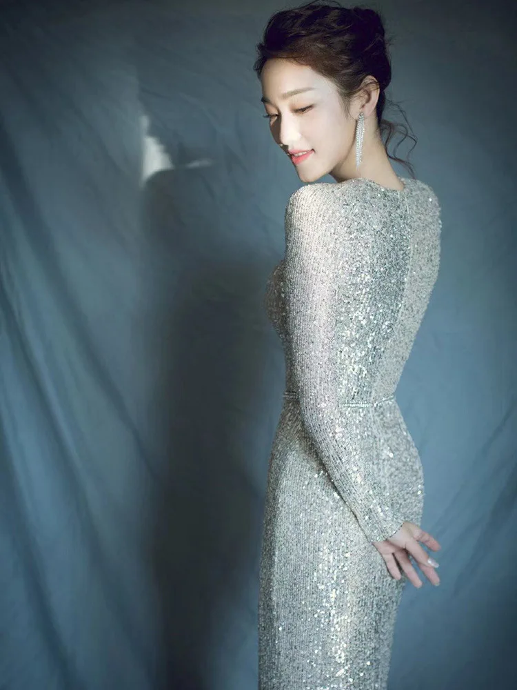 Banquet evening dress 2023 new fishtail long high-end high-end fashion show thin temperament hostess dress