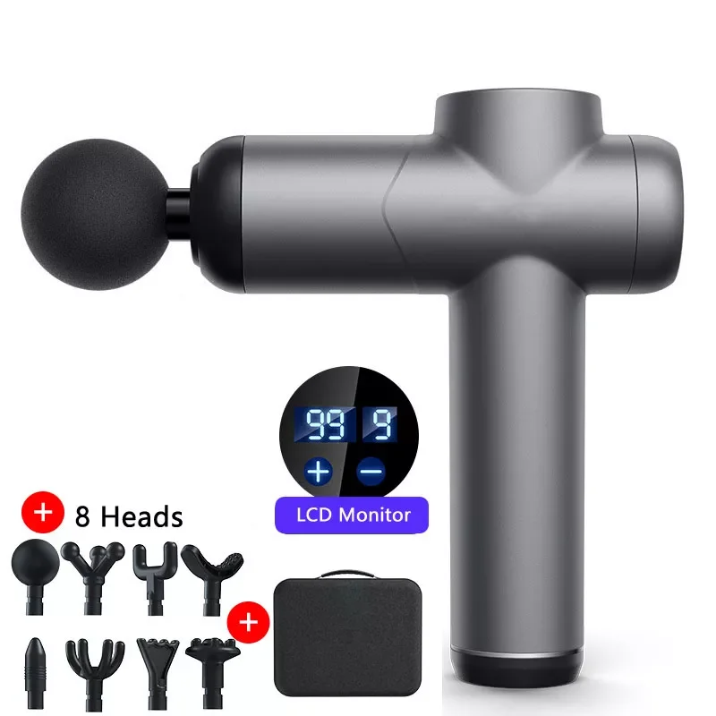 

2022 New Massage Gun Body Massager Muscle Relaxer Electric LED Display 8 Kinds of Professional Massage Head Fascia Gun Gift