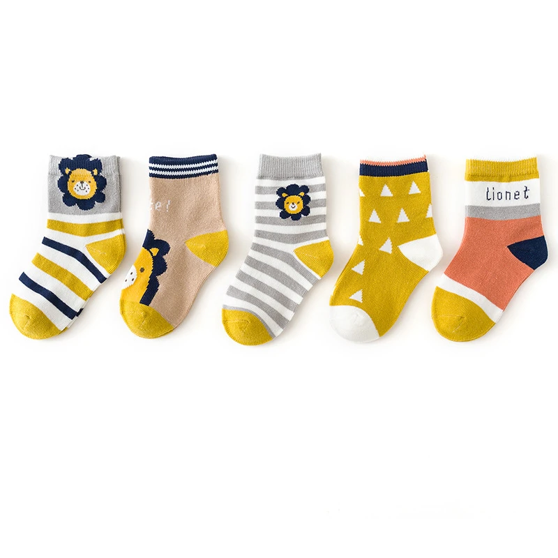 5pairs/Lot Children's Mid Tube Socks Pure Cotton Boys Girls Sports Sock Student Casual Socks