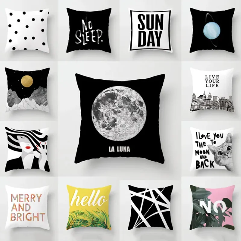

1Pcs New Style Black And White Geometric Portrait Pillowcase Home Sofa Office Cushion Pillow Cushion Cover Wholesale 40/45CM