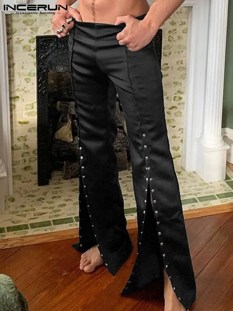 

Fashion Men Pants Elastic Waist Split Hem Solid Joggers 2022 Wide Leg Trousers Streetwear Casual Pantalones Hombre S-5XL INCERUN