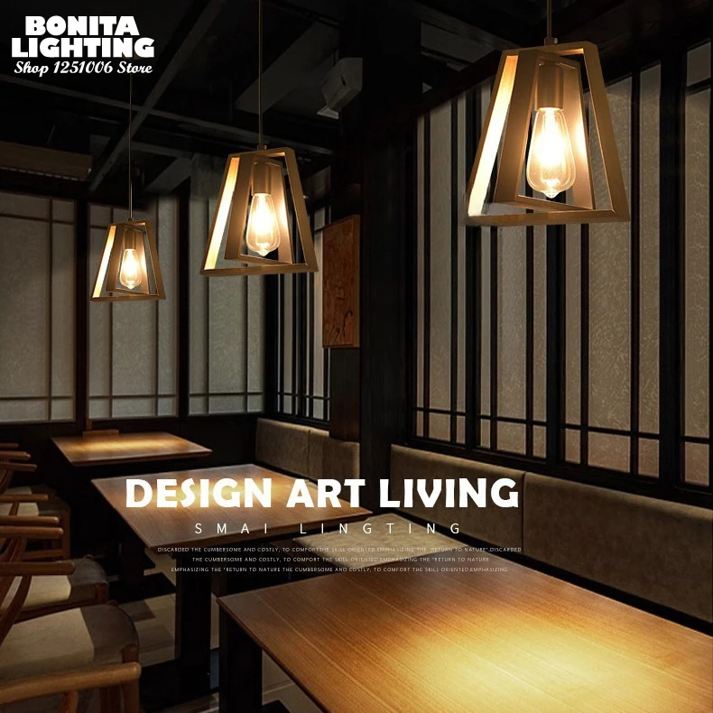 Двухслойная трапециевидная вращающаяся деревянная Подвесная лампа в стиле