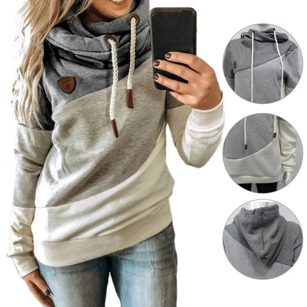 

Lady Sweatshirt Autumn Winter Hooded Sweatshirt Color Block Casual Patchwork Drawstring Hooded Sweatshirt for Jogging