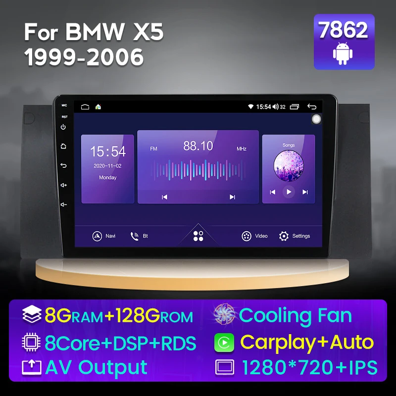 Android 11 Восьмиядерный DSP IPS RDS автомобильный мультимедиа для BMW E39 E53 X5 Авторадио 6G RAM