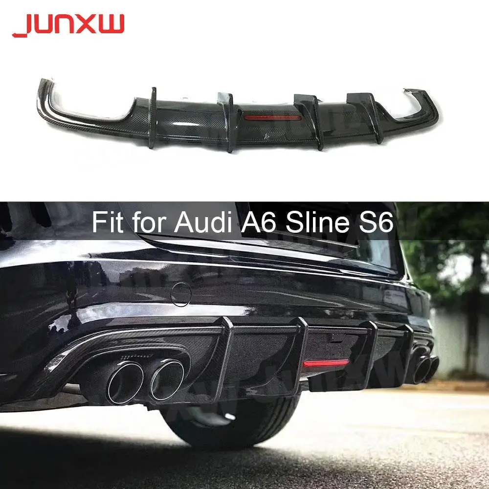 

Carbon Fiber Rear Diffuser Lip Spoiler For Audi A6 Sline S6 C7 C7.5 2013-2020 not for A6 Base Car Rear Bumper Lip Guard