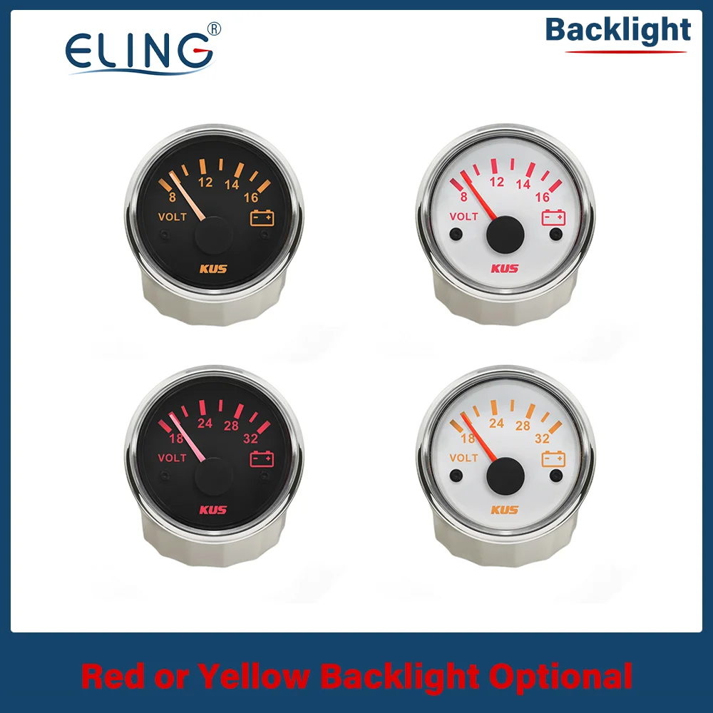 KUS 52mm 2'' voltmeter Voltage Gauge with Red Yellow Backlight 8-16V 18-32V 9-32V for Car Motor Boat Yacht Marine Automobile - купить