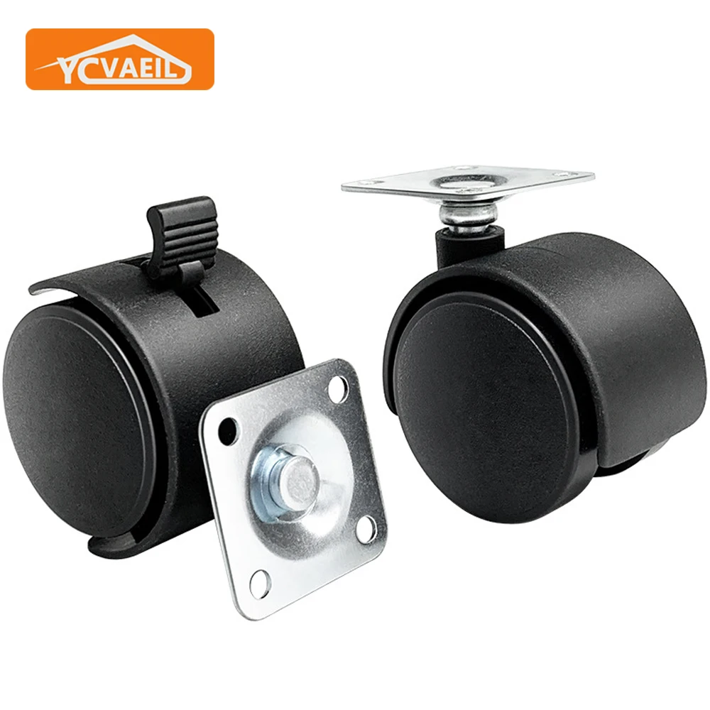 

4pcs Universal Wheel Black Furniture Swivel Caster with Brake 1.5/2 Inch Trolley Mute Chair Castor Wheels Replace Hardware
