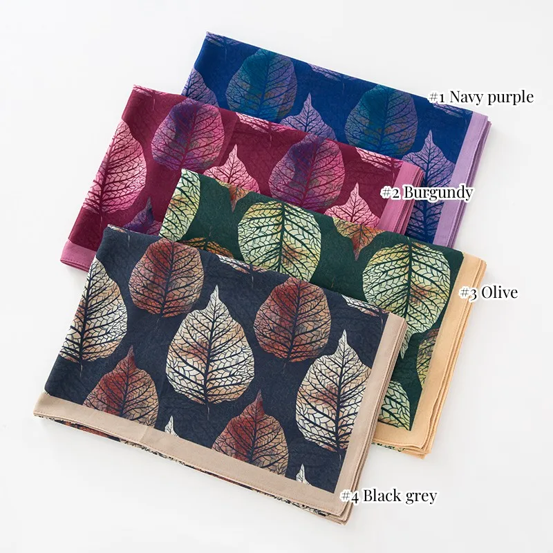 Женский шифоновый шарф с винтажным градиентным принтом в виде листьев