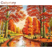 gatyztory painting by numbers 60x75cm framed autumn landscape oil picture by number handpainted home living room arts