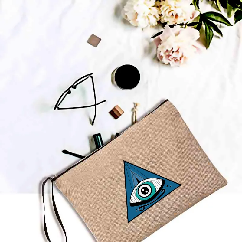 

Женская сумка для хранения косметики с голубыми глазами, косметичка для губной помады для женщин, вместительная сумка для хранения, привлек...