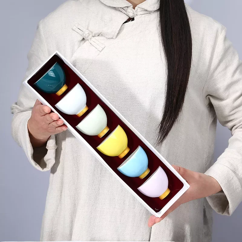 

6pcs/set Ceramic Kung Fu Small Teacup Japanese Style Rainbow Tea Cups Gift Box Set